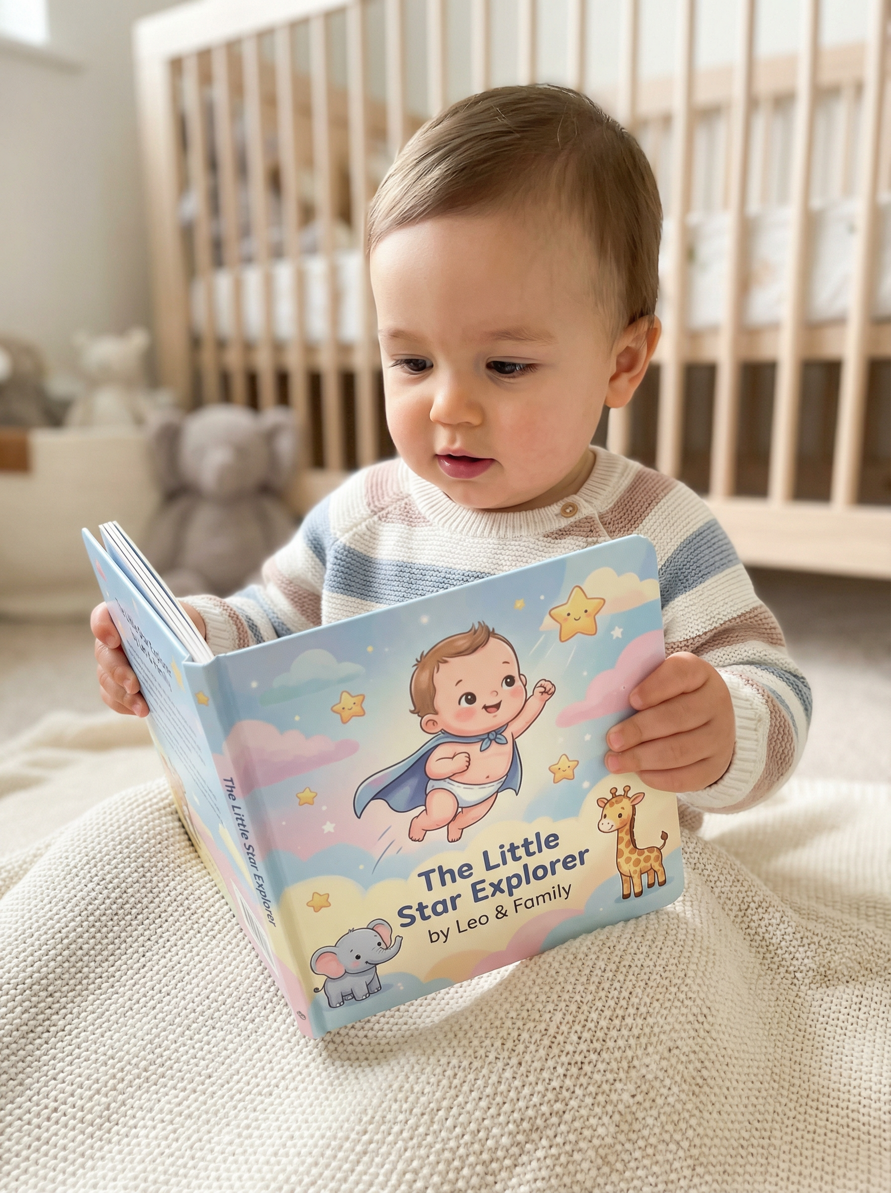 Child holding personalized book